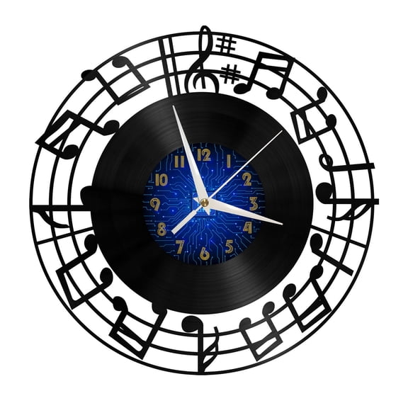 Music note circle Vinyl Record Wall Clock for Kitchen Wall Decor Wall Art Gift for Lover Gift Idea for a Best Friend(B)(B)