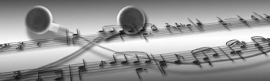 Music notes superimposed on ear phones Canvas Art - Panoramic Images (38 x 12)