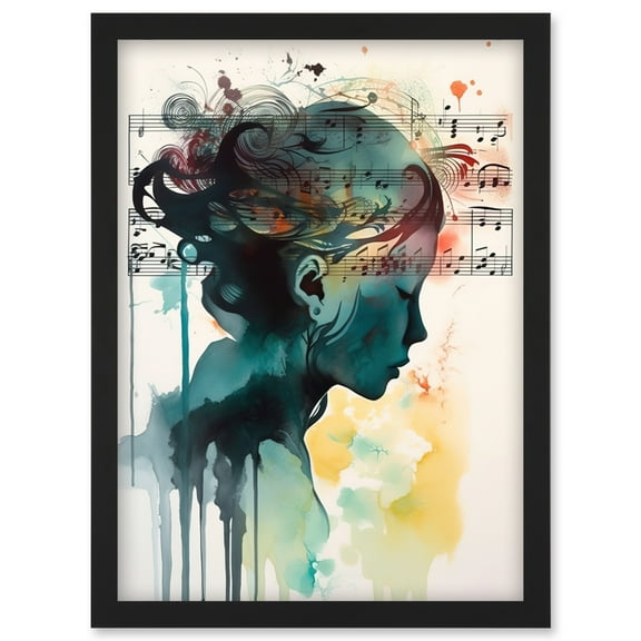 Music on my Mind Singing in my Head Modern Portrait Watercolour Illustration Artwork Framed Wall Art Print A4