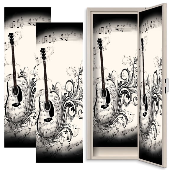 Musical 2 Pcs School Locker Magnetic Wallpaper for Music Classroom 12" x 36" Acoustic Guitar Flowing Musical Notes Abstract Swirls Reusable Removable Locker Accessories Back to School Supplies