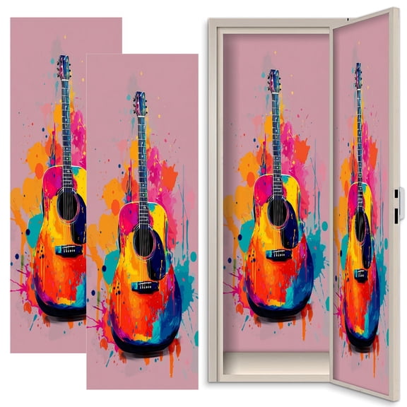Musical 2 Pcs School Locker Magnetic Wallpaper for Music Classroom 12" x 36" Colorful Acoustic Guitar Paint Splatter Abstract Pop Reusable Removable Locker Accessories Back to School Supplies