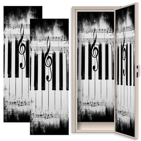 Musical 2 Pcs School Locker Magnetic Wallpaper for Music Classroom 12" x 36" Grunge Piano Keys Musical Notes Abstract Reusable Removable Locker Accessories Back to School Supplies