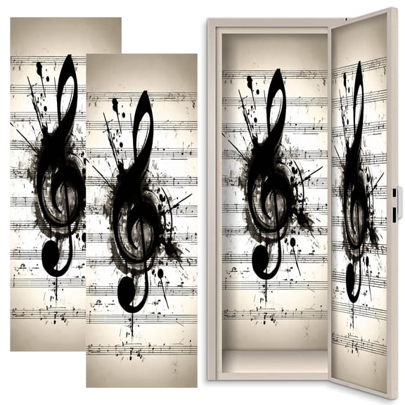 Musical 2 Pcs School Locker Magnetic Wallpaper for Music Classroom 12" x 36" Musical Notes Treble Clef Ink Splash Reusable Removable Locker Accessories Back to School Supplies