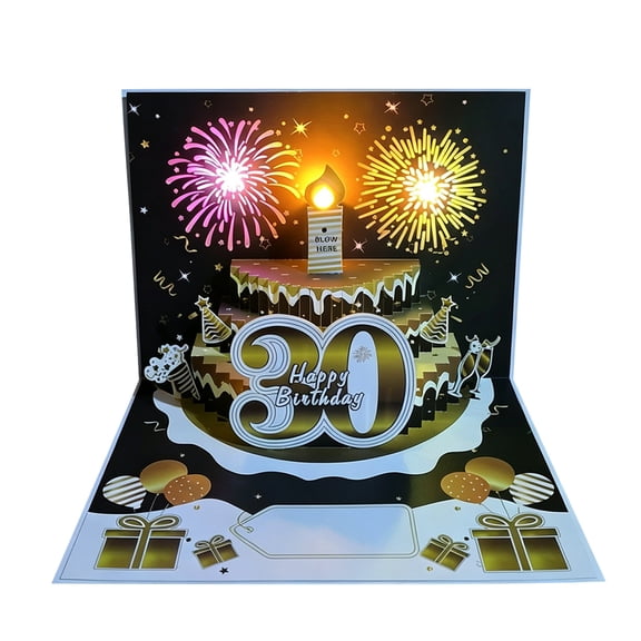 Musical 3D Pop Up Birthday Card with Real Singing & Blow-Out Candle Feature, Light Up Number Cake Birthday Card for Mom Dad Friends, 30th 40th 50th 60th 70th 80th Anniversary Gift