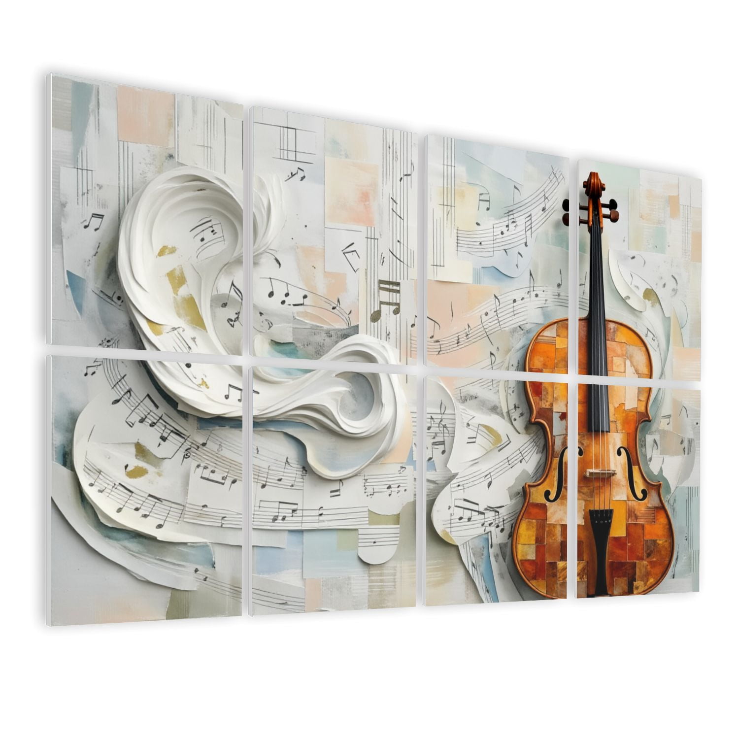 Musical 8 Pack Art Acoustic Panels Sound Absorbing Abstract Music Artwork Violin Flowing Notes Soft Tones Decorative Soundproof Wall Panels Self Adhesive for Nursery Game Room Music Classroom 48"x32"