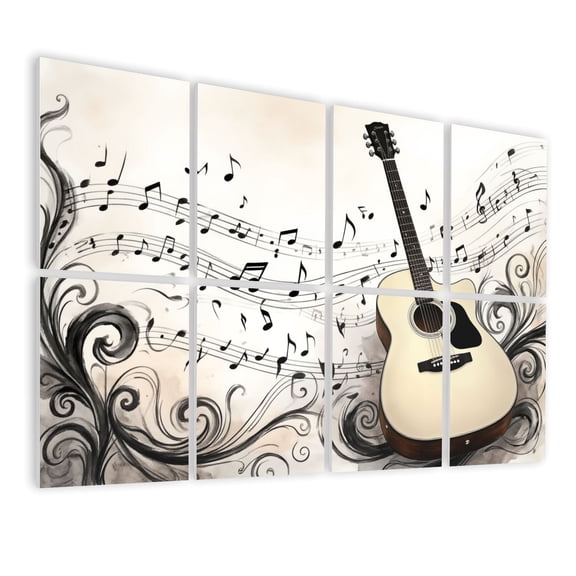 Musical 8 Pack Art Acoustic Panels Sound Absorbing Acoustic Guitar Flowing Musical Notes Abstract Swirls Decorative Soundproof Wall Panels Self Adhesive for Nursery Game Room Music Classroom 48"x32"