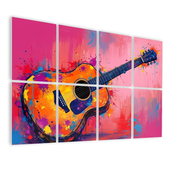 Musical 8 Pack Art Acoustic Panels Sound Absorbing Colorful Acoustic Guitar Paint Splatter Abstract Pop Decorative Soundproof Wall Panels Self Adhesive for Nursery Game Room Music Classroom 48"x32"