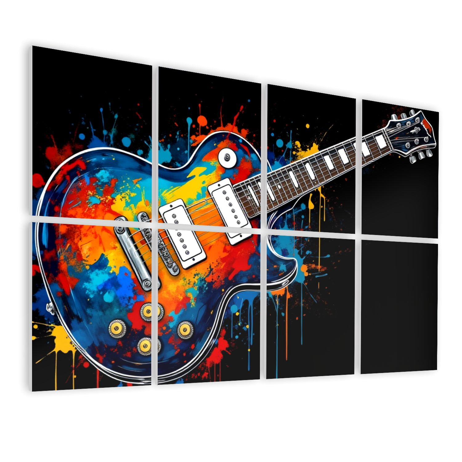 Musical 8 Pack Art Acoustic Panels Sound Absorbing Colorful Electric Guitar Abstract Paint Splashes Decorative Soundproof Wall Panels Self Adhesive for Nursery Game Room Music Classroom 48"x32"