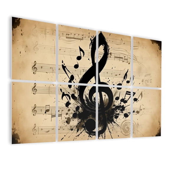Musical 8 Pack Art Acoustic Panels Sound Absorbing Musical Notes Treble Clef Ink Splash Decorative Soundproof Wall Panels Self Adhesive for Nursery Game Room Music Classroom 48"x32"