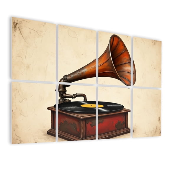 Musical 8 Pack Art Acoustic Panels Sound Absorbing Vintage Gramophone Wooden Base Brass Horn Decorative Soundproof Wall Panels Self Adhesive for Nursery Game Room Music Classroom 48"x32"