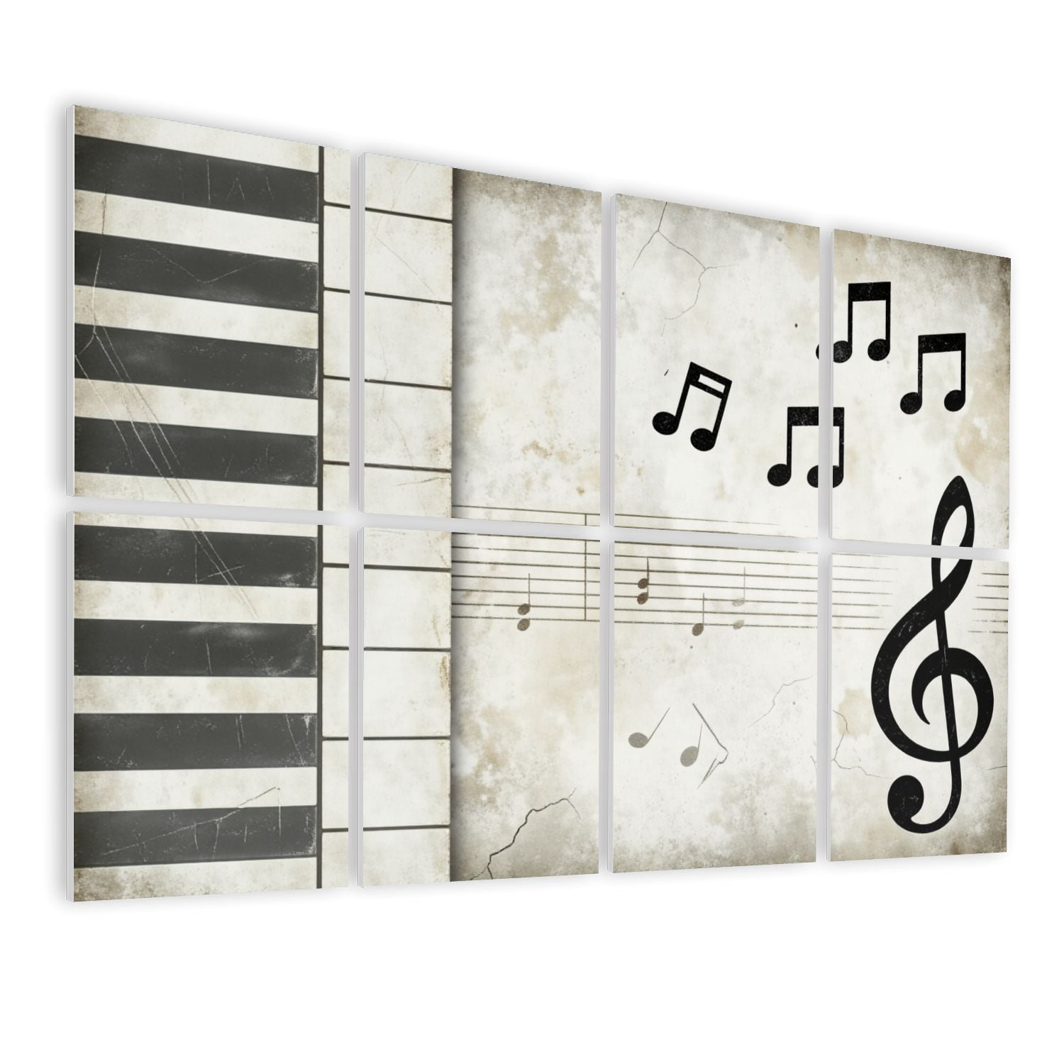 Musical 8 Pack Art Acoustic Panels Sound Absorbing Vintage Music Piano Keys Treble Clef Floating Musical Decorative Soundproof Wall Panels Self Adhesive for Nursery Game Room Music Classroom 48"x32"