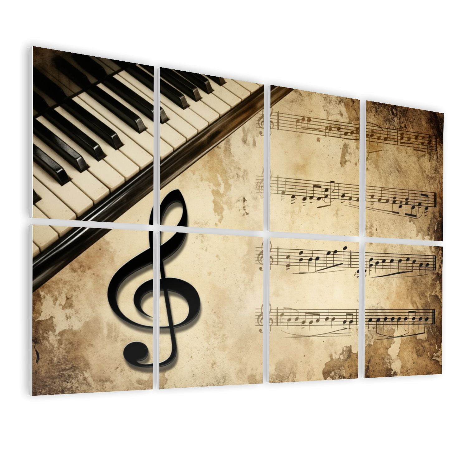 Musical 8 Pack Art Acoustic Panels Sound Absorbing Vintage Piano Keyboard Musical Notes Treble Clef Aged Sheet Decorative Soundproof Wall Panels Self Adhesive for Game Room Music Classroom 48"x32"