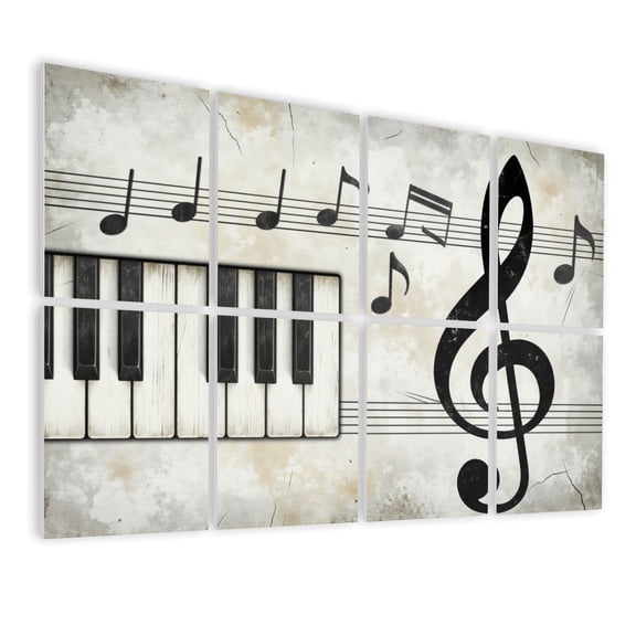 Musical 8 Pack Art Acoustic Panels Sound Absorbing Vintage Piano Keys Musical Notes Treble Clef Grunge Decorative Soundproof Wall Panels Self Adhesive for Nursery Game Room Music Classroom 48"x32"