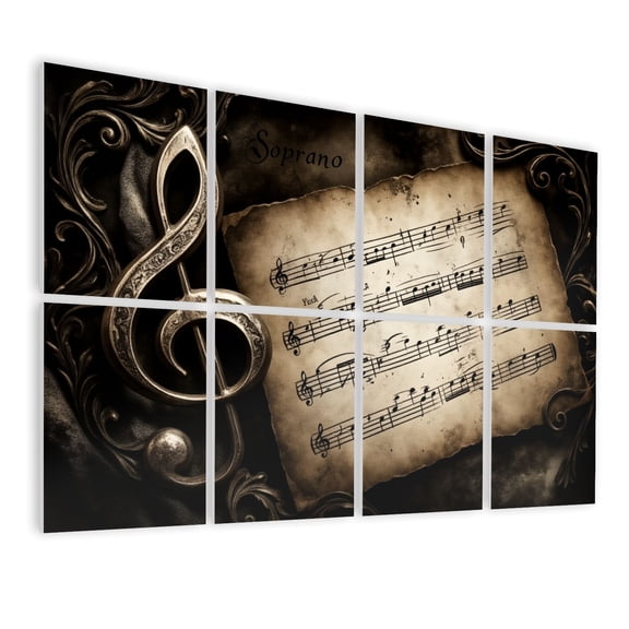 Musical 8 Pack Art Acoustic Panels Sound Absorbing Vintage Sheet Music Clef Ornate Frame Decorative Soundproof Wall Panels Self Adhesive for Nursery Game Room Music Classroom 48"x32"