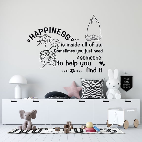 Musical Animated Movie Trolls World Tour Queen Poppy And Branch Wall Decal Quotes - Happiness Is Inside All Of Us Sometimes You Just Need Someone To Help You Find It | 20" x 30" Vinyl Home Decoration