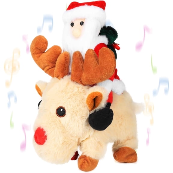 Musical Animated Santa Riding Reindeer Plush , Singing & Walking Christmas , Dancing Santa Claus with , Moving Holiday Decoration for Xmas (Yellow)