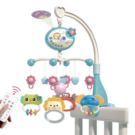 Musical Baby Crib Mobile Toys with Projection Function Lights, Hanging Rotating Animal Rattles and 400 Melodies Music Box with Remote Control, Baby Toys for Newborn 0-24 Months