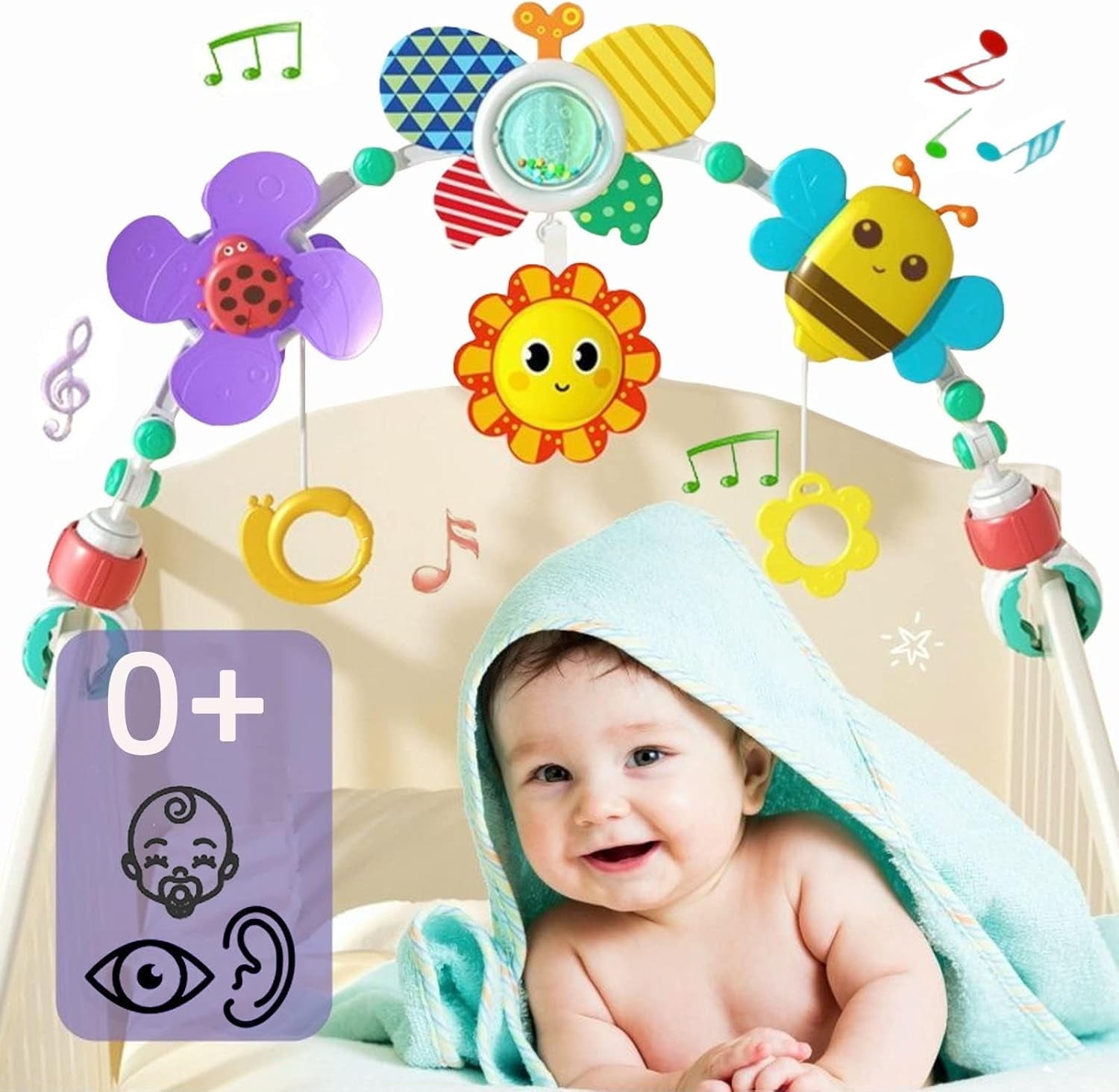 Ludolm Baby Stroller Arch Toys, Travel Car Seat Toys, Baby Play Arch Crib Accessory Toys, Mobile for Bassinet, Pram Activity Arch Bar Toys for Babies Infants