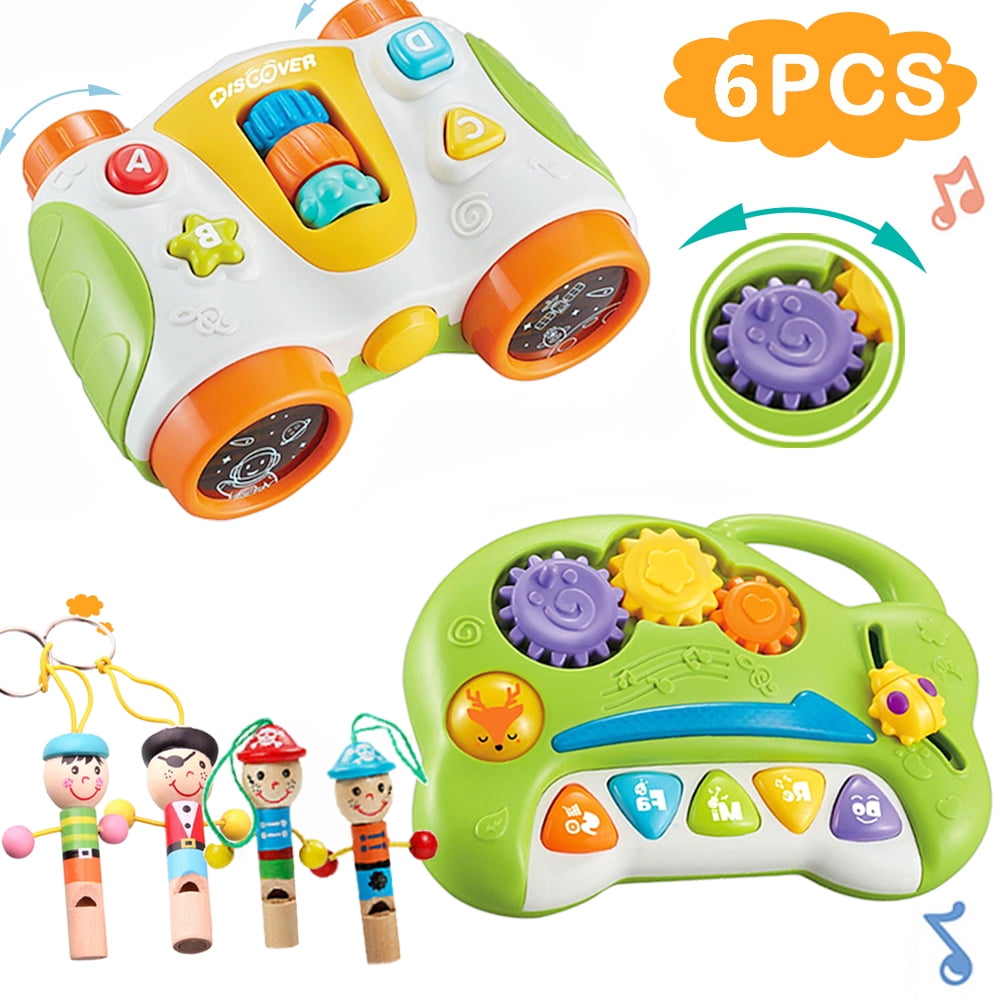 Musical Baby Toys 6 to 12 Months, Baby Piano Light Up Animal Musical Toys for Toddlers 1-3 Baby Infant Toddler Kids Piano,4pcs Cartoon Wooden Whistle Musical Instrument Toy Keychain Gift