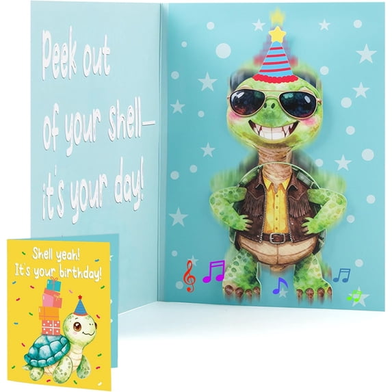 Musical Birthday Card with Sound & Shaking Motion, Funny Singing Turtle Birthday Card for Boys, Kids,Family,& Coworkers, Pop-Up Happy Birthday Card with Envelope
