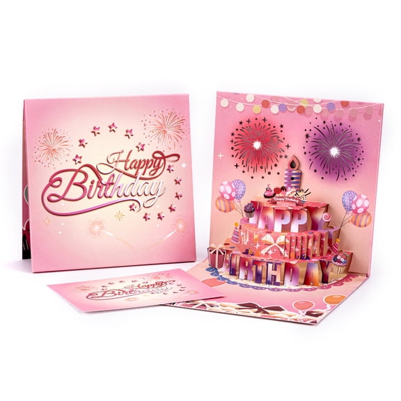 Musical Birthday Cards with Light and Music, Blowable, 3D Pop Up Cake with Firework Lights 3D Birthday Popup Cards for Men & Women, Men, Mom, Grandma