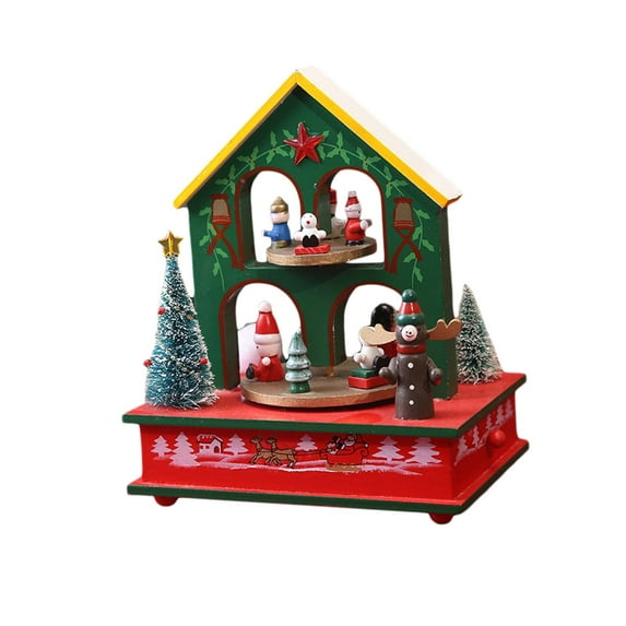 Musical Box Desktop Ornament Rotatable Christmas Statue Table Centerpiece Home Decoration Accessories for Desk Festival Shelf Christmas tree house
