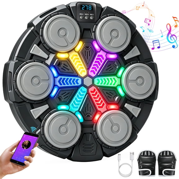 Musical Boxing Machine Wall Mount – Smart Punching Pad with Bluetooth & Rhythm LED Lights, 3 Speed Modes, Includes Gloves – Home Fitness Equipment for All Ages, Great Teenagers' Gift