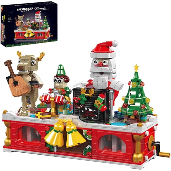 Musical Building Block Set, Interactive Santa & Reindeer Holiday Scene with Music - Operated Movement, Festive Construction Toy & Decor for Adult1045 Pcs