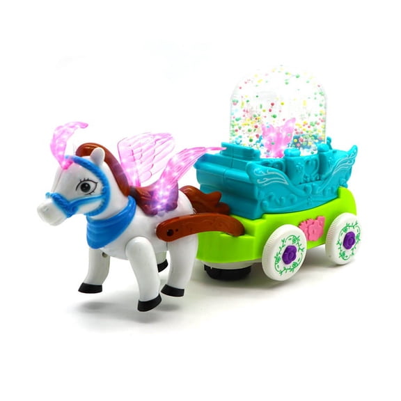Musical Bump and Go Bubble Carriage with Horse and Flashing Lights Toys for Boys and Girls