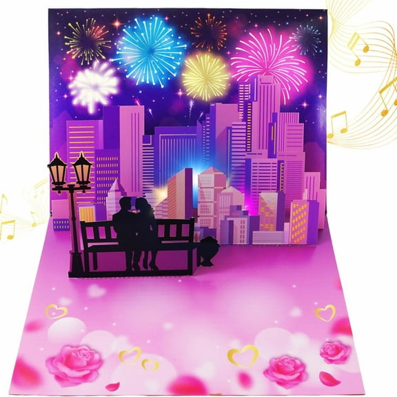 Musical Card with Light and Music, Anniversary Pop up Cards, Happy Anniversary Cards for Women Men Couple Wife Husband Valentine (Pink)