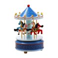 thumbnail image 1 of Musical Carousel Music Box with Blue Starry Canopy and Wooden Horses, 6 Inches, Blue, for Girls and Daughters, Tabletop Decoration and Cake Topper, 1 of 4