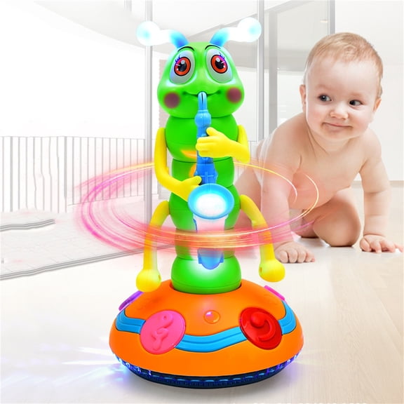 Musical Caterpillar Toy, Dancing Light Up Crawling Toy with Saxophone Music, LED Lights and Obstacle Avoidance, Easter Gifts for Boys Girls, A