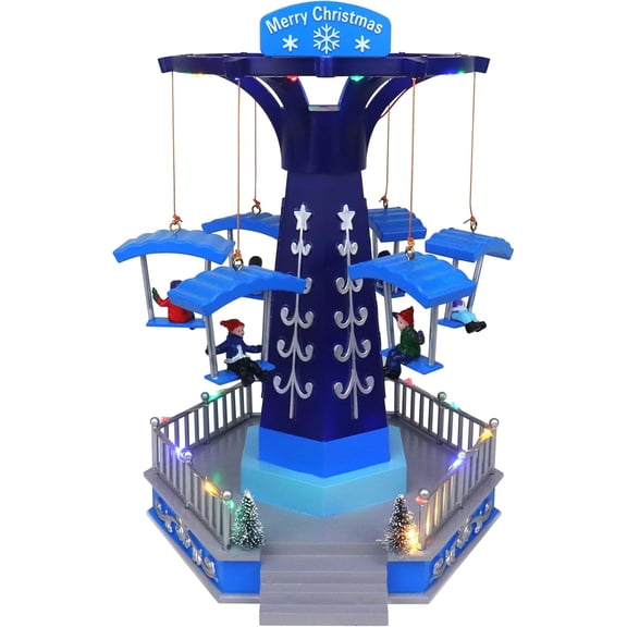 Musical Christmas Carousel - Animated Pre-lit Musical Carnival Snow Village - Perfect Addition to Your Christmas Indoor Decorations & Christmas Village Displays