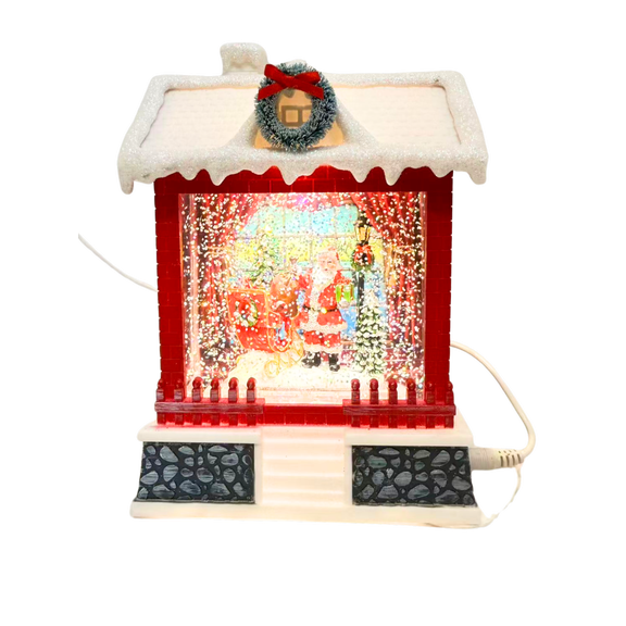Musical Christmas House Snow Globe Lantern, Lighted Santa & Reindeer Scene, Rotating Water Snow, 5 Holiday Songs, USB Plug-In or Battery Operated Christmas Decoration-Snowman with Tree