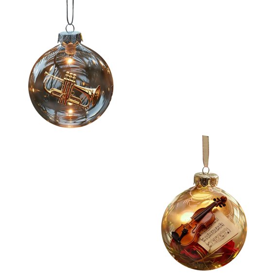 Musical Christmas Ornament - Acrylic Music Note Tree Decoration with Ribbon, Elegant Hanging Bauble for Xmas Tree, Musical Instrument Pattern Accessories, Gift for Musicians and Music Lovers (B+F)
