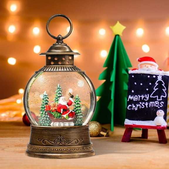 Musical Christmas Snow Globe Lantern with Santa, Holiday Melody, USB/Battery Powered, Auto Shut-Off, Indoor Christmas Decor - Perfect Gift