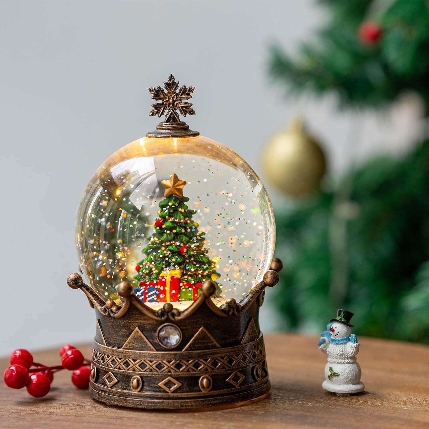 Musical Christmas Snow Globe Lantern Water Glittering Christmas Tree