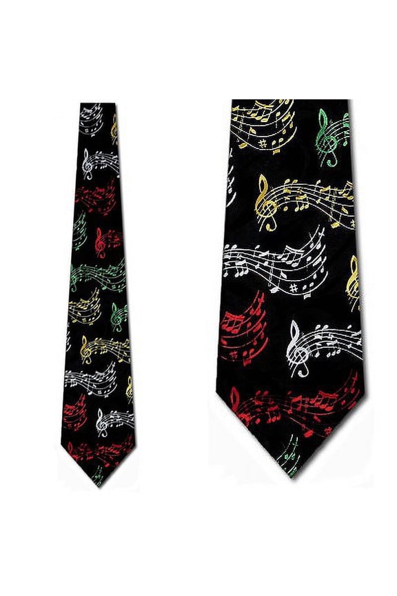 Musical Clef Colorful Black Necktie Mens Tie by St
