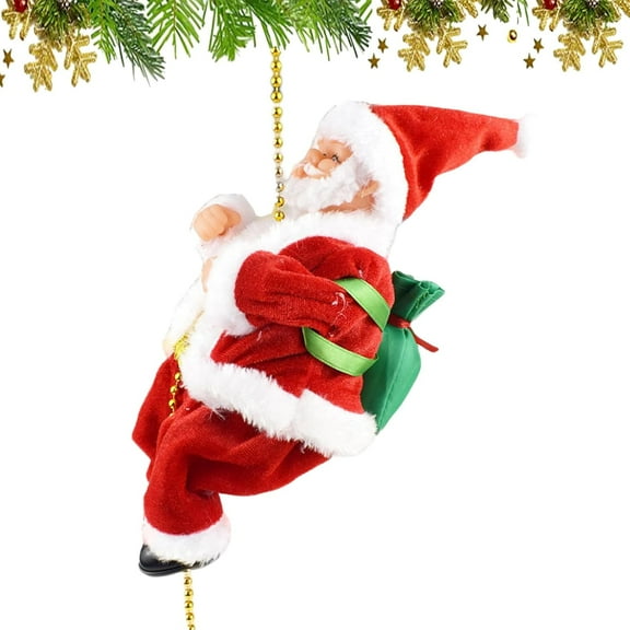 Musical Climbing Santa – Electric Santa on Rope, Battery Operated, Climbs Up and Down, Fun Christmas Holiday Decoration Gift