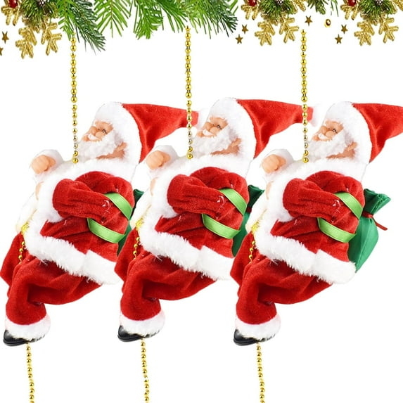 Musical Climbing Santa – Electric Santa on Rope, Battery Operated, Climbs Up and Down, Fun Christmas Holiday Decoration Gift