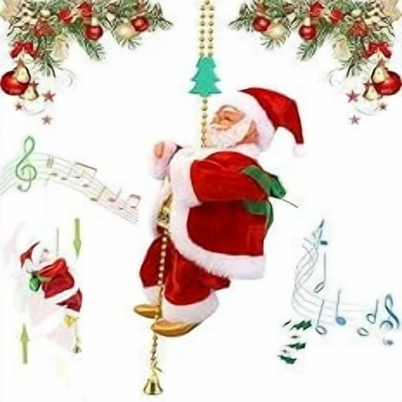 Musical Climbing Santa on Rope, Animated Christmas Tree Ornament with 3 Songs, Moving Santa Claus Decoration for Mantle, Battery Powered Fun Holiday Novelty for Festive Indoor Home Decor