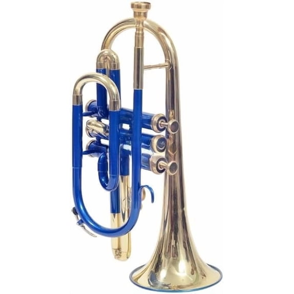 Musical Cornet Trumpet Bb Flat Professional Long Bell Cornet Mouthpiece Instrument For Beginner Student (Blue Brass)