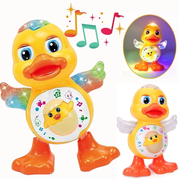 Musical Dancing Duck Toy with Flashing LED Lights, Walking Action & Moving Wings, Interactive Early Learning Sound Toy for Toddlers Kids 1+