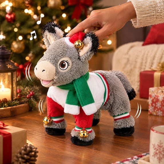 Musical Dominic the Donkey Christmas Plush, Singing and Dancing Battery ...