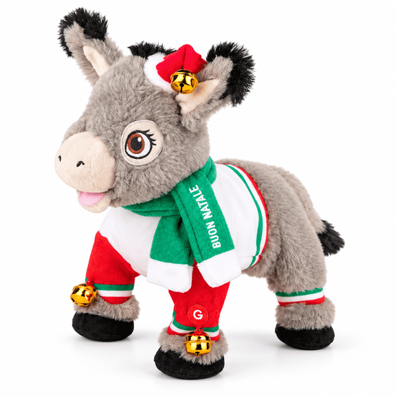 Musical Dominic the Donkey Christmas Plush, Singing and Dancing Battery-Operated Holiday Donkey Decoration, 11-Inch Tall