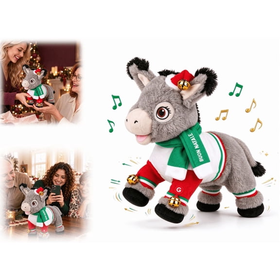 Musical Dominic the Donkey Christmas Plush, Singing and Dancing Battery-Operated Holiday Donkey Decoration, All Ages Holiday Entertainment Plush