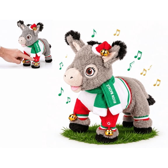 Musical Dominic the Donkey Christmas Plush, Singing and Dancing Battery-Operated Holiday Donkey Decoration, Rustic Farmhouse Holiday Decor