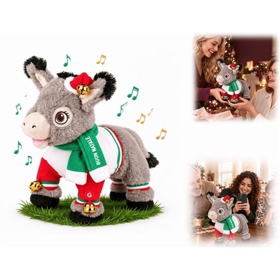 Musical Dominic the Donkey Christmas Plush, Singing and Dancing Battery-Operated Holiday Donkey Decoration, Small Space Holiday Decor