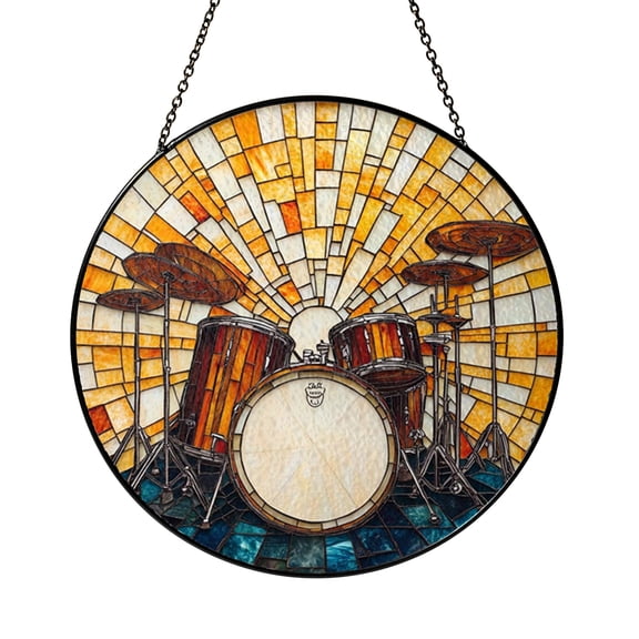 Musical Drum Acrylic Suncatcher, Decorative Window Hanging Instrument Art Panel