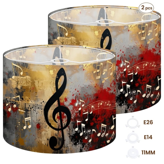 Musical Drum Lampshades 13"x13"x10" Abstract Musical Treble Clef Notes Gold Red Gray Splash Light Shade for Table Lamps Floor Lamp Shades Replacement Assembly Required Gifts for Boys